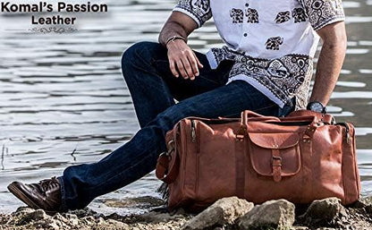 Leather Duffel Bag 32 inch Large Travel Bag Gym Sports Overnight Weekender Bag by Komal's Passion Leather (21 inch)