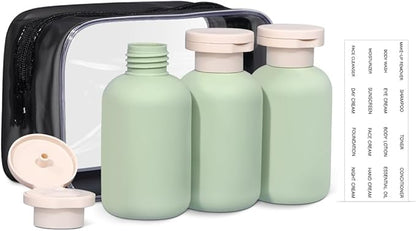 ASEVAT3.4oz 3Pcs Green Plastic Refillable Travel Shampoo and Conditioner Bottles Plastic Refillable Travel Shampoo Bottles with Flip Cap Shampoo and Conditioner Dispenser