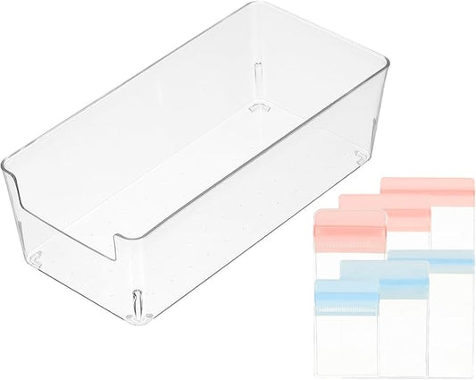 PATIKIL Clear Jewelry Box, Organizer Holder Box with 60 Pcs Portable Anti Tarnish Jewelry Bags, Travel Case for Women Earrings Rings Necklaces Bracelets, Pink, Blue 3 Size