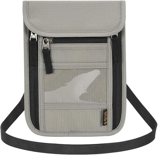 Passport Holder for Travel, Neck Pouch Travel Wallet With RFID Blocking, Waterproof Lightweight Passport Wallet for Women and Men (Gray)