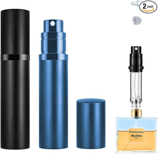 2PCS 5ml Perfume Atomizer Travel Refillable, Bottom-Filling Fragrances Perfumes Bottle, Pocket Atomiser for On the Go (Black & Dark Blue)
