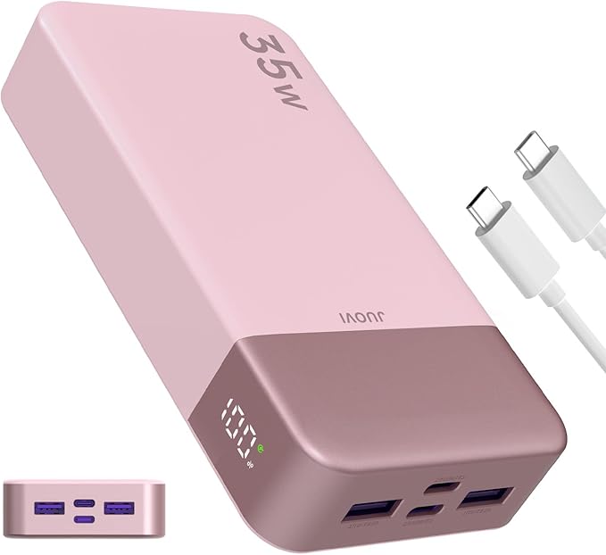 J2651 Portable Charger, 35W 20000mAh USB C in & Out Power Bank, Battery Pack with QC4.0+PD3.0 35W High-Speed Charging for Bluetooth Earbud, Mobile Phone, Tablet (Pink)