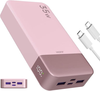 J2651 Portable Charger, 35W 20000mAh USB C in & Out Power Bank, Battery Pack with QC4.0+PD3.0 35W High-Speed Charging for Bluetooth Earbud, Mobile Phone, Tablet (Pink)