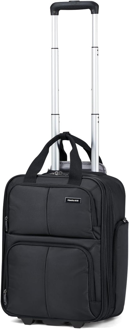 Hanke Softside Expandable Underseat Carry On Luggage for Airplanes,Travel Luggage Rolling Bag Personal Item Bag Small Suitcase,Black,16-Inch