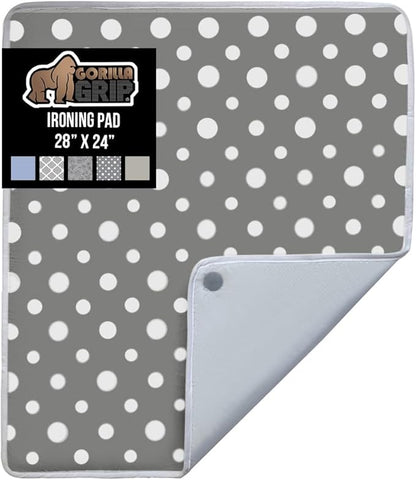 GORILLA GRIP Ironing Mat, Portable Iron Pad, Magnetic Cover for Top of Laundry Washer, Dryer, Table Top, Countertop Blanket, Silicone Coating and Scorch Resistant, Travel Size 28x24, Polka Dots