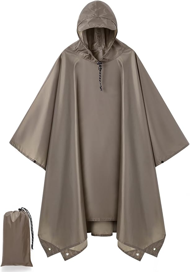 Hooded Rain Poncho for Adult, Waterproof Lightweight Raincoat for Hiking Camping