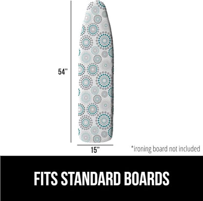 GORILLA GRIP The Original Ironing Board Cover and Pad, Silicone Coating, Thick Scorch Resistant Padding, Heavy Duty Iron Covers Standard Boards, Hook and Loop Fastener Strap, Spiral Turquoise, 15x54