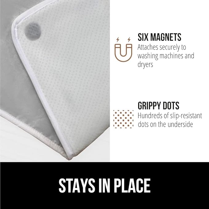 GORILLA GRIP Ironing Mat, Portable Iron Pad, Magnetic Cover for Top of Laundry Washer, Dryer, Table Top, Countertop Blanket, Silicone Coating and Scorch Resistant, Travel Size 28x24, Silver