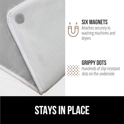 GORILLA GRIP Ironing Mat, Portable Iron Pad, Magnetic Cover for Top of Laundry Washer, Dryer, Table Top, Countertop Blanket, Silicone Coating and Scorch Resistant, Travel Size 28x24, Silver