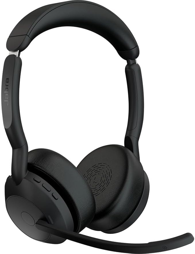 Jabra Evolve2 55 Stereo Wireless Headset - Charging Stand, AirComfort Technology, Noise-Cancelling Mics & Active Noise Cancellation - Works with UC Platforms Such as Zoom & Google Meet - Black