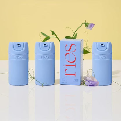 RIES Starter Set Toiletry Travel Bottles – Set of 3 (1.7oz) Airless Pump Containers for Shampoo, Conditioner, Body, Face – Leak-Proof, TSA-Approved, Dishwasher Safe- (Runaway Blue)