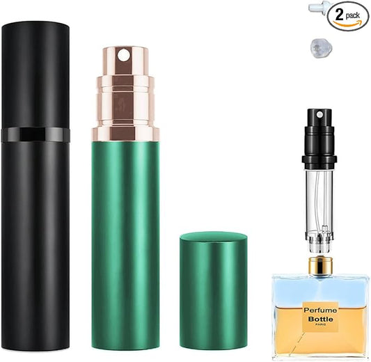 2PCS 5ml Perfume Atomizer Travel Refillable, Bottom-Filling Fragrances Perfumes Bottle, Pocket Atomiser for On the Go (Black & Dark Green)