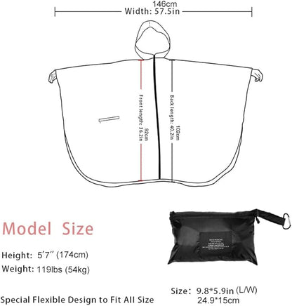 Fashion Hooded Rain Poncho Waterproof Raincoat Jacket with pocket for Women/Men/Adult