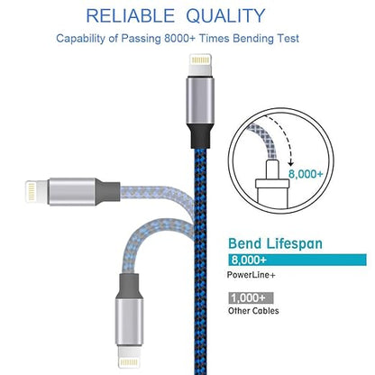 TAKAGI for iPhone Charger, [MFi Certified] Lightning Cable 3PACK 3FT Nylon Braided USB Charging Cable High Speed Transfer Cord Compatible with iPhone 14/13/12/11 Pro Max/XS MAX/XR/XS/X/8/iPad(Blue)