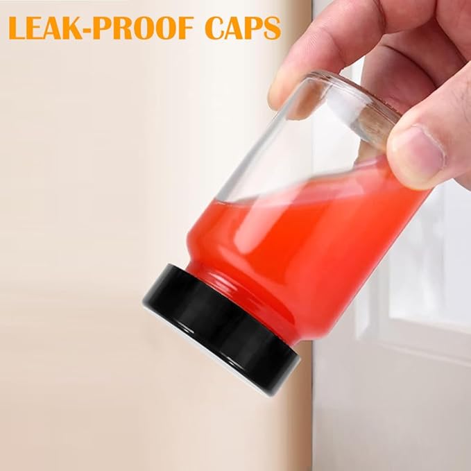 2 oz Small Clear Glass Bottles with Lids - 12 Pcs Wide Mouth Shot Bottles with Caps for Ginger Shots, Juice, Potion, Liquids, Whiskey - Mini Travel Bottles with Funnels, Stickers (12PCS-Clear)