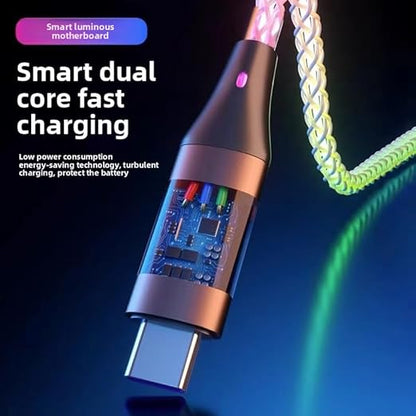 USB Cable PD Fast Charger Lighted Up (USB C to C RGB),Mobile Phone Data Cable, Charging Cable, Supports Data Transfer, 39-inch, high-Transparency Pure Copper Braided Cable Body.