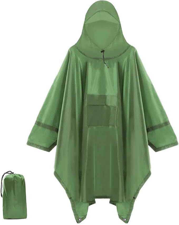 Cosmine Hooded Rain Poncho for Adult with Pocket, Waterproof Lightweight Unisex Raincoat Jacket for Hiking Camping Emergency