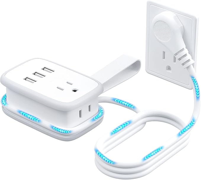 Travel Power Strip with USB Ports, NTONPOWER 2 Widely Outlets 3 USB with 3FT Short Extension Cord Flat Plug, Mini Power Strip Flat Plug, Portable Small Size for Travel Cruise Essentials, White