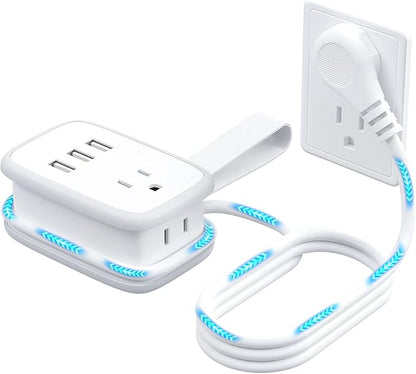 Travel Power Strip with USB Ports, NTONPOWER 2 Widely Outlets 3 USB with 3FT Short Extension Cord Flat Plug, Mini Power Strip Flat Plug, Portable Small Size for Travel Cruise Essentials, White