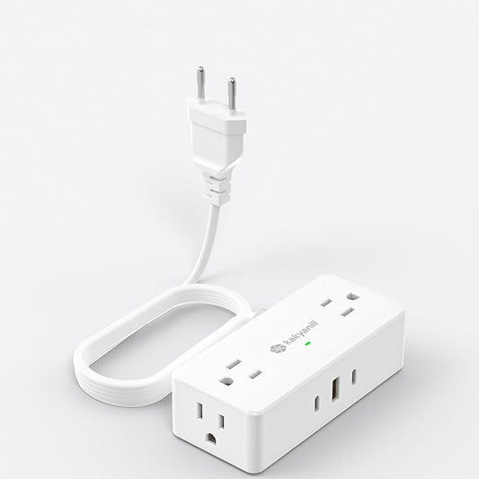 European Travel Plug Adapter, Italy Power Adapter, 4 AC Outlets, 3 USB Ports (2 USB C), 5ft Flat Extension Cord, for Italy Chile Libya