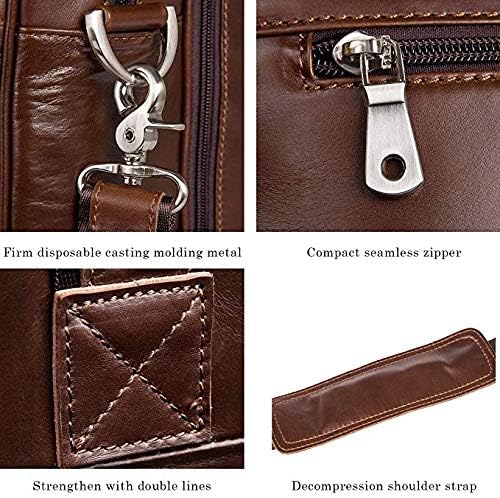 Augus Business Travel Briefcase Genuine Leather Duffel Bags for Men Laptop Bag fits 15.6 inches Laptop YKK Zipper (Brown)