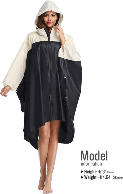SaphiRose Unisex Rain Poncho Waterproof Raincoat Hooded for Adults Women with Pockets