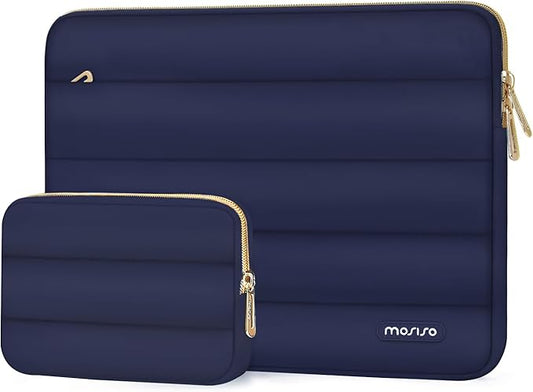 MOSISO 13.3 inch Laptop Case, 13-13.3 inch Puffy Laptop Sleeve Compatible with MacBook Air 13 13.6 M4 M3 M2 M1/Pro 13/Pro 14, HP Dell ASUS Lenovo,Polyester Horizontal Bag with Small Case, Navy Blue