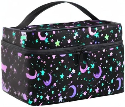 Makeup Bag, Crescents and Stars Makeup Organizer Bags Toiletry Bag Box Travel Cosmetic Bag Make Up Train Case for Women Teen Girl Ladies