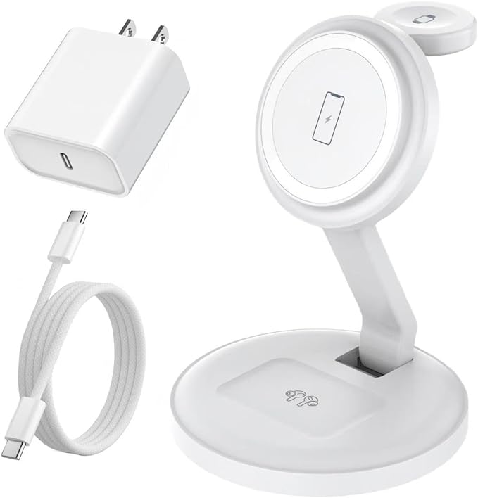Charging Station for Apple Magnetic Wireless iPhone Mag-Safe Charger,15W 3in1 Foldable Wireless Dock Fast MagSafe Charger Stand for iPhone 17 Pro Max/16 Plus/16 ProMax/15/14/13,Apple Watch,AirPods Pro