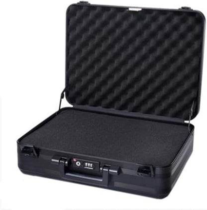 Aluminum Briefcase for Men Metal Toolkit Box Family Medical Equipment Cash Small Case 14 Inch Notebook Bag with Removable Sponge Black (14.5X10.6X4.5 Inch)