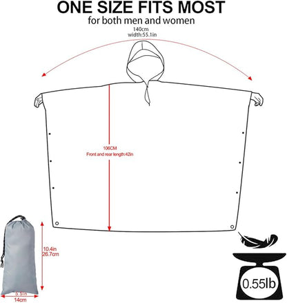 Hooded Rain Poncho for Adult, Waterproof Lightweight Raincoat for Hiking Camping