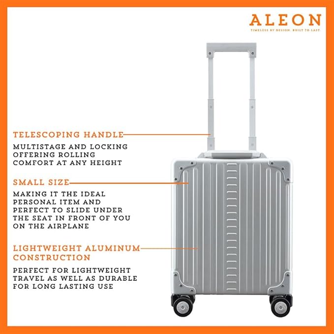 Aleon All Aluminum Lightweight 16” Premium Vertical Underseat Carry-On Luggage. Business Briefcase with Wheels - Hardshell Suitcase