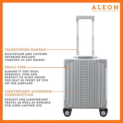 Aleon All Aluminum Lightweight 16” Premium Vertical Underseat Carry-On Luggage. Business Briefcase with Wheels - Hardshell Suitcase
