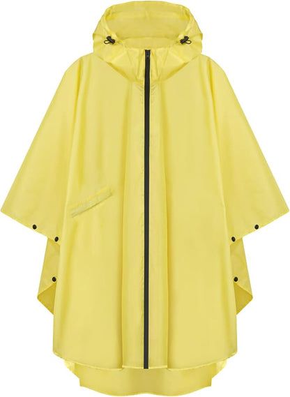 PTEROMY Hooded Rain Poncho for Adult with Pocket and Zipper, Waterproof Lightweight Raincoat for Men and Women