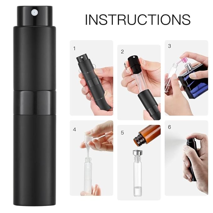 LISAPACK 8ML Atomizer Perfume Spray Bottle for Travel, Empty Refillable Cologne Dispenser, Portable Sprayer (Matte Black)