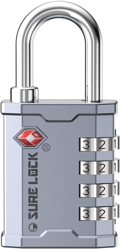 SURE LOCK TSA Accepted Combination Luggage Padlock for Gun Cases, Transporting Equipment Cases in Trade Show, Music and Medical Industries (1, Silver)