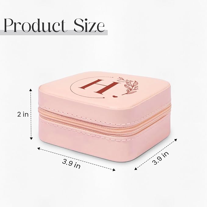 SANDJEST Personalized Jewelry Box, Pink Small Travel Jewelry Box with Initial H, Monogrammed Jewelry Case Organizer for Girls Women Teen, Mini Travel Essentials Gifts for Christmas Birthday
