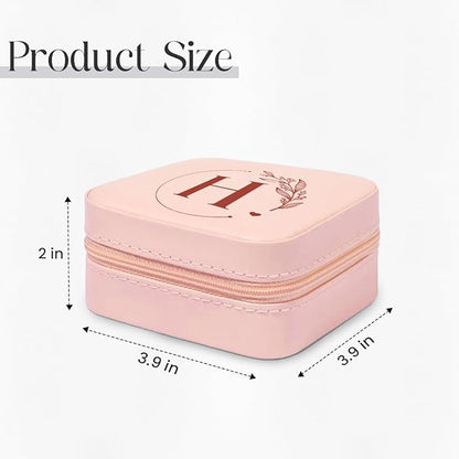 SANDJEST Personalized Jewelry Box, Pink Small Travel Jewelry Box with Initial H, Monogrammed Jewelry Case Organizer for Girls Women Teen, Mini Travel Essentials Gifts for Christmas Birthday
