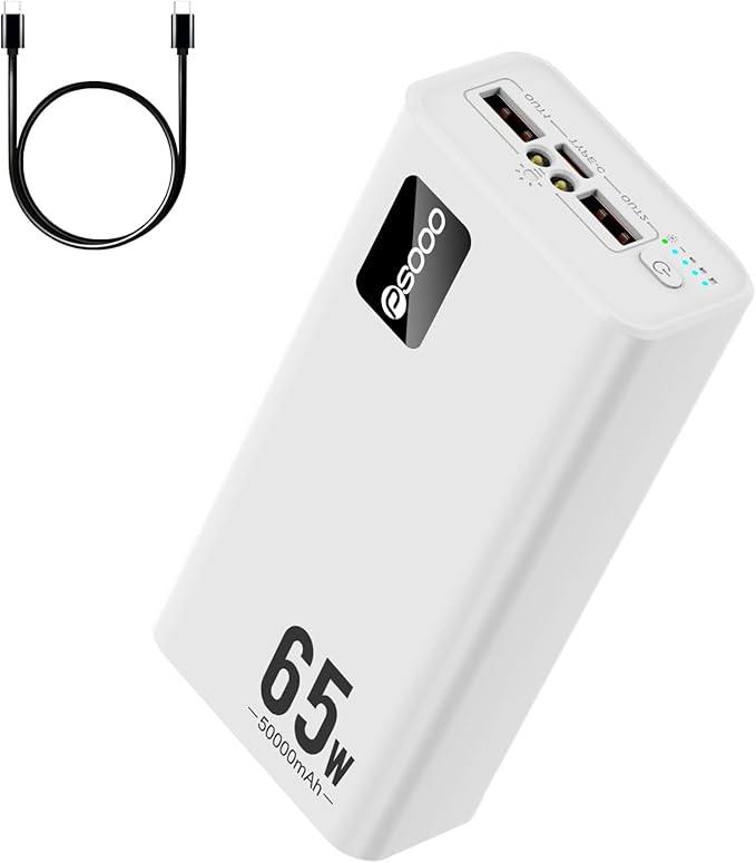 PSOOO 50000mAh Power Bank 65W, Portable Charger,External Battery Pack for Outdoor Camping, Home & Office. Emergency Back-up Power for Smartphones, Tablets and Laptop