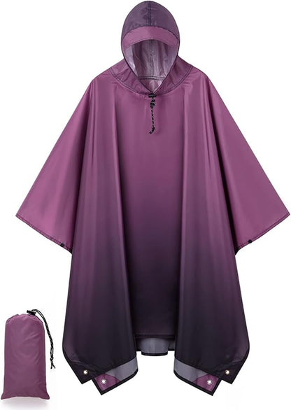 Hooded Rain Poncho for Adult, Waterproof Lightweight Raincoat for Hiking Camping