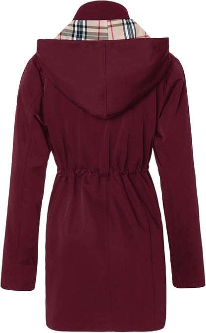 SaphiRose Women's Long Hooded Rain Jacket Outdoor Raincoat Windbreaker