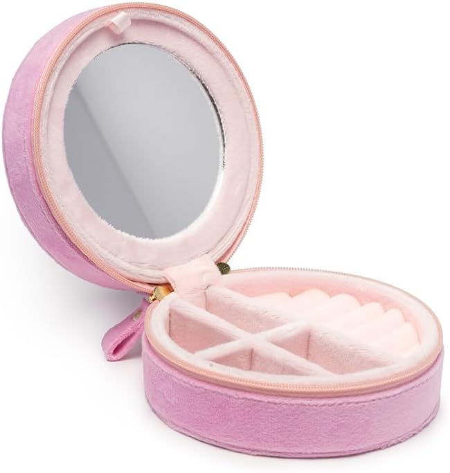 Living Royal Jewelry Travel Case – Portable Box with Mirror and Zipper for Rings, Necklaces, Earrings, Bracelets (Rose)