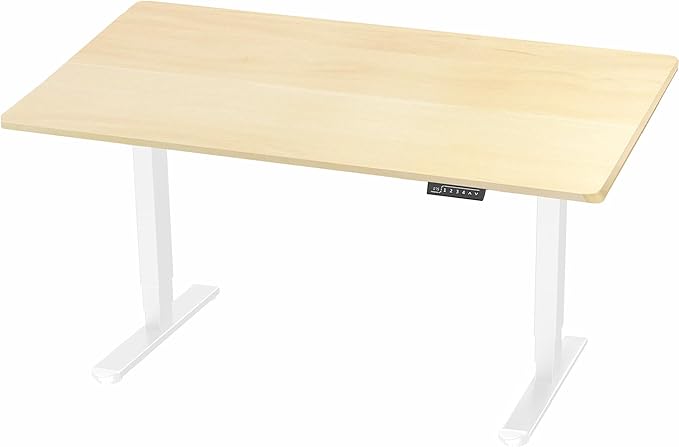 VIVO Electric 55 x 28 in Dual Motor Sit Stand Desk, Memory Height Adjustment, 2B Series, Light Wood Top White Frame, DESK-KIT-2W55C