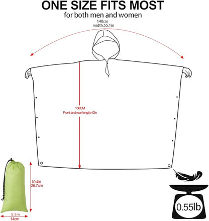 Hooded Rain Poncho for Adult, Waterproof Lightweight Raincoat for Hiking Camping