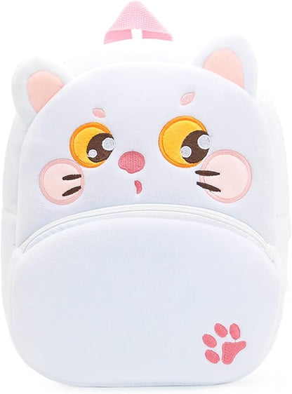Cute Toddler Backpack,Cartoon Cute Animal Plush Backpack Toddler Mini School Bag for Kids Age 2-4 Years Old(White Cat)