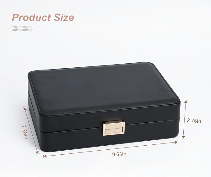Jewelry Box, Portable Travel Jewelry Case Organizer with Removable Tray for Earrings, Necklaces, Rings Black
