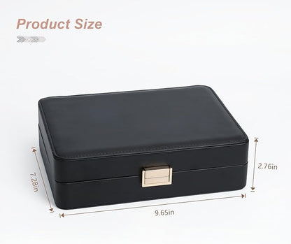 Jewelry Box, Portable Travel Jewelry Case Organizer with Removable Tray for Earrings, Necklaces, Rings Black