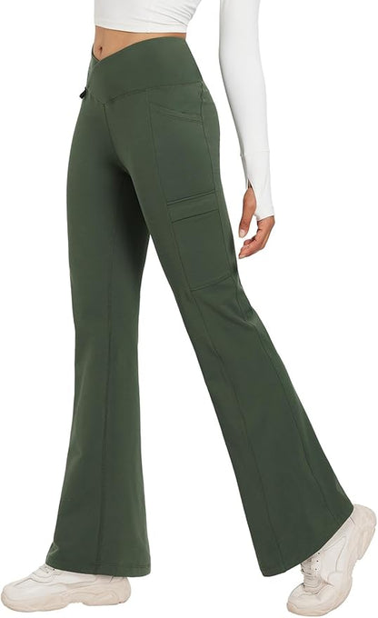 baleaf Women's Fleece Lined Pants Winter Thermal Water Resistant Crossover Flare Leggings Warm Bootcut Hiking Outdoor