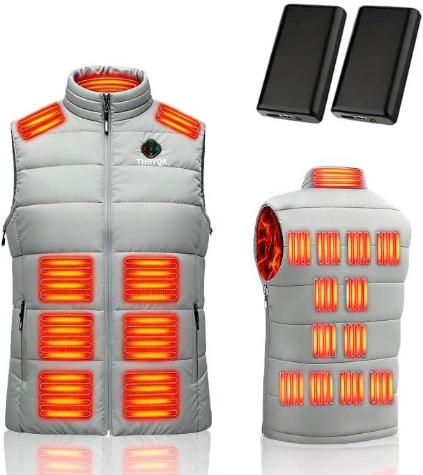 21 Heated Zones Heated Vest, with 40000mAH 7.4V Battery Pack Heated Vest for Men & Women, 5 in 1 Smart Controller