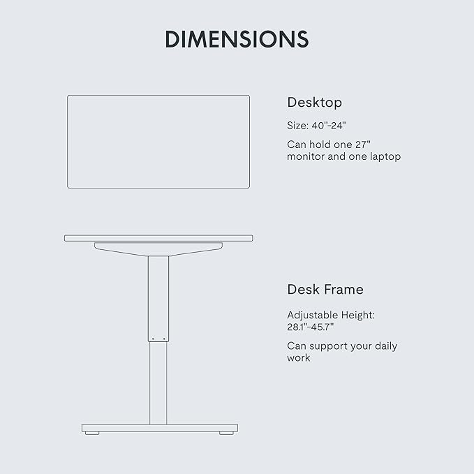 FLEXISPOT EN1 One-Piece Standing Desk with 1-Inch Thick Desktop, 40"x24" Electric Height Adjustable Desk for Home Office & Multi-Device Workstations, White
